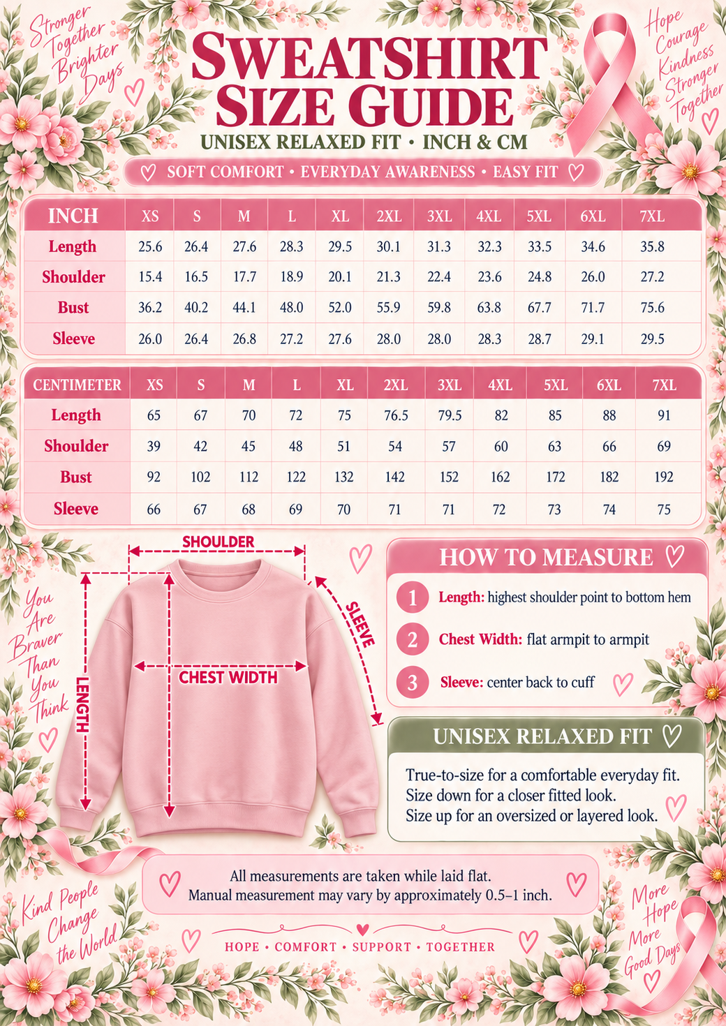 Sweatshirt size guide