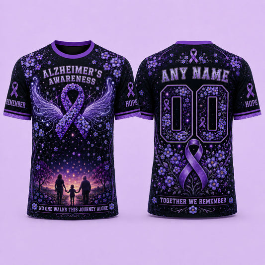 Alzheimer’s Awareness No One Walks This Journey Alone Personalized T-Shirt