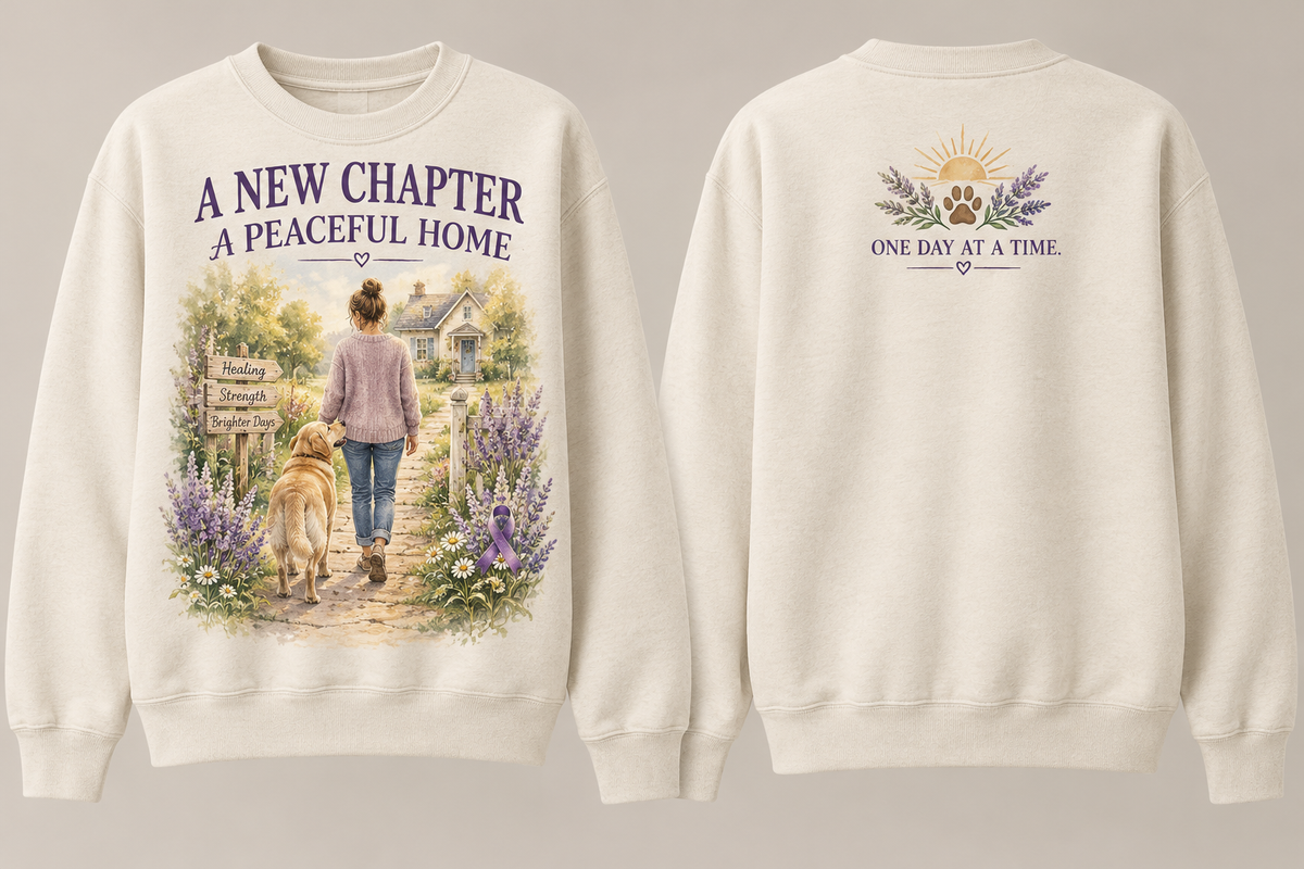 A New Chapter A Peaceful Home Dog Domestic Violence Awareness Sweatshirt