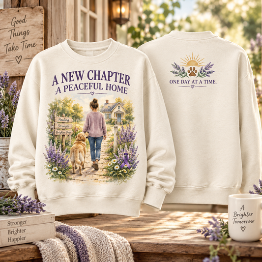 A New Chapter A Peaceful Home Dog Domestic Violence Awareness Sweatshirt
