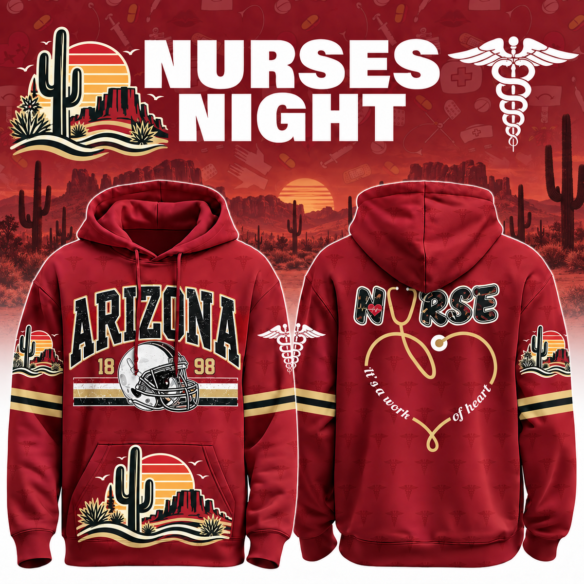 Nurses Night Football Team Spirit It’s a Work of Heart Hoodie