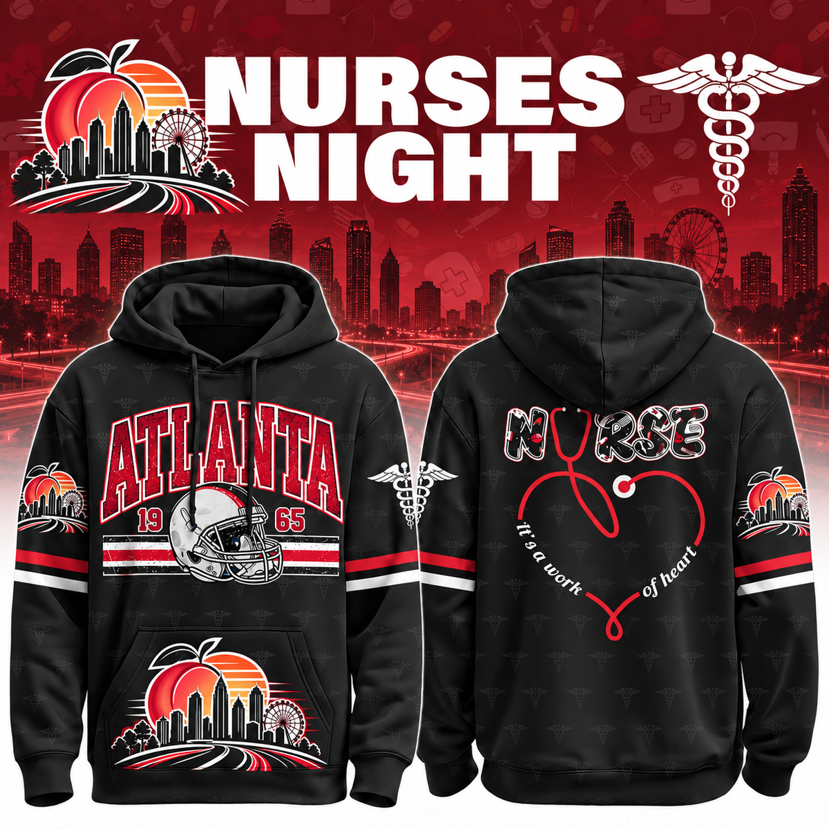 Nurses Night Football Team Spirit It’s a Work of Heart Hoodie