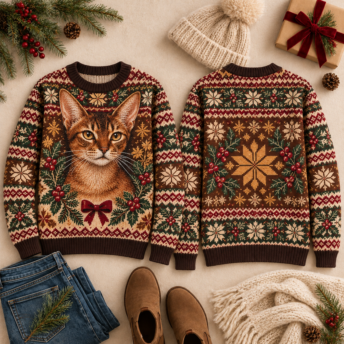 Vintage Christmas Cat Sweater