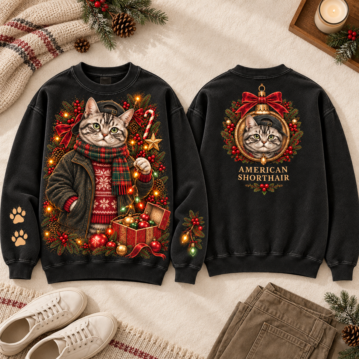Vintage Christmas Cat Graphic Sweatshirt