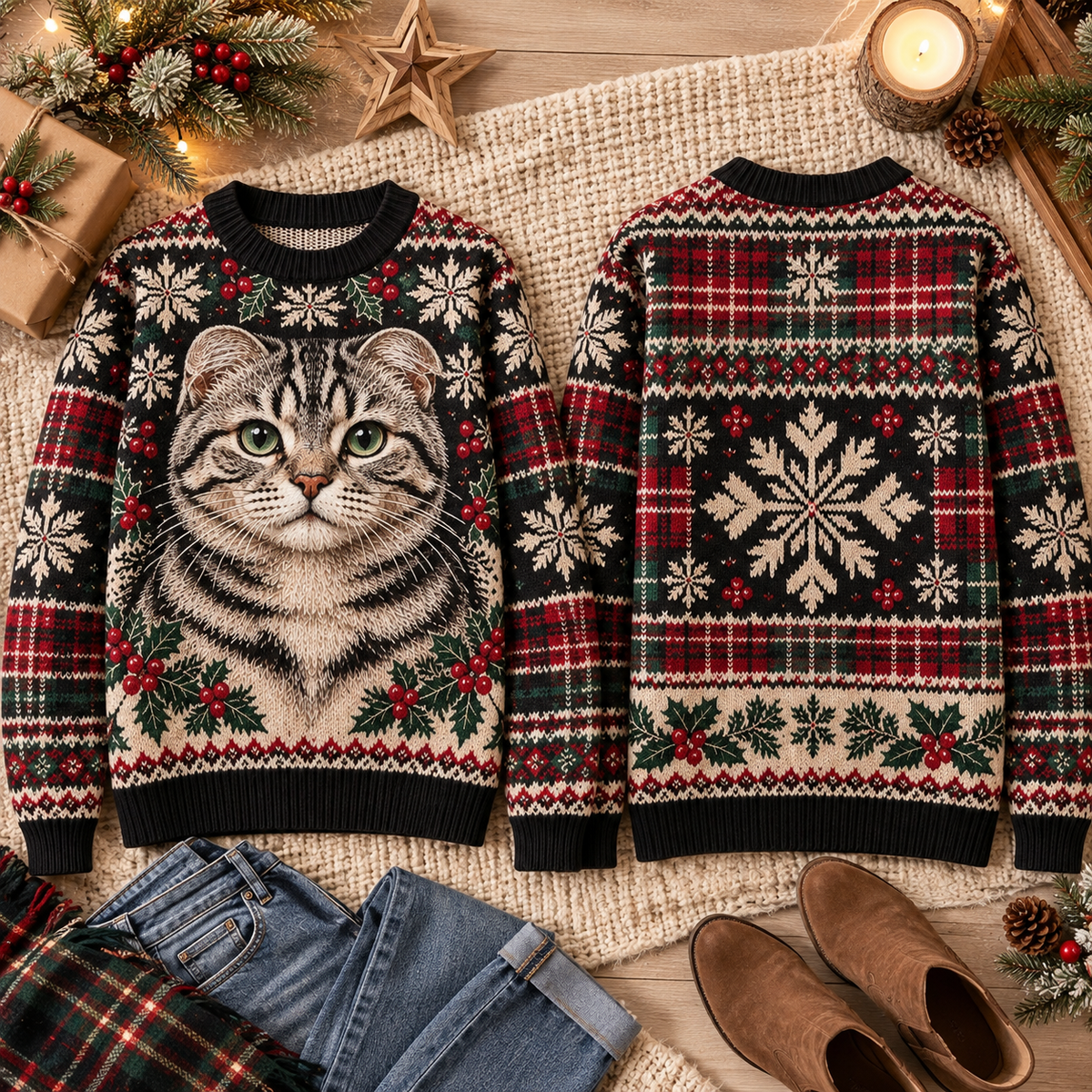 Vintage Christmas Cat Sweater