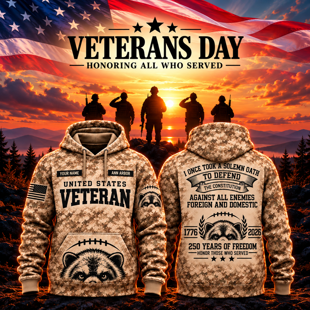 Ann Arbor College Football Veteran Apparel – Camo Veteran – Wolverine
