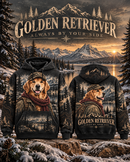 Vintage Golden Retriever Mountain Adventure Graphic Sweatshirt