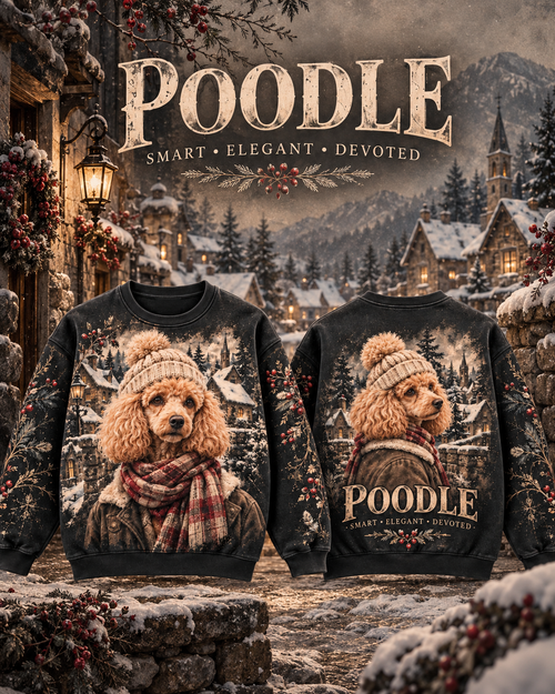 Vintage Poodle Winter Village Graphic Sweatshirt