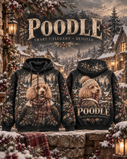 Vintage Poodle Winter Village Graphic Sweatshirt