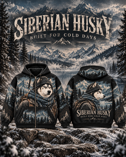 Vintage Siberian Husky Mountain Adventure Graphic Sweatshirt