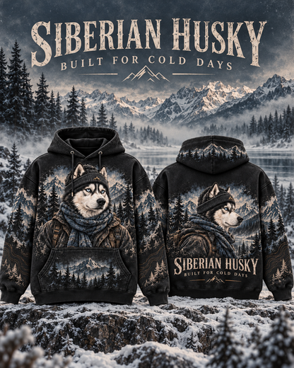 Vintage Siberian Husky Mountain Adventure Graphic Sweatshirt