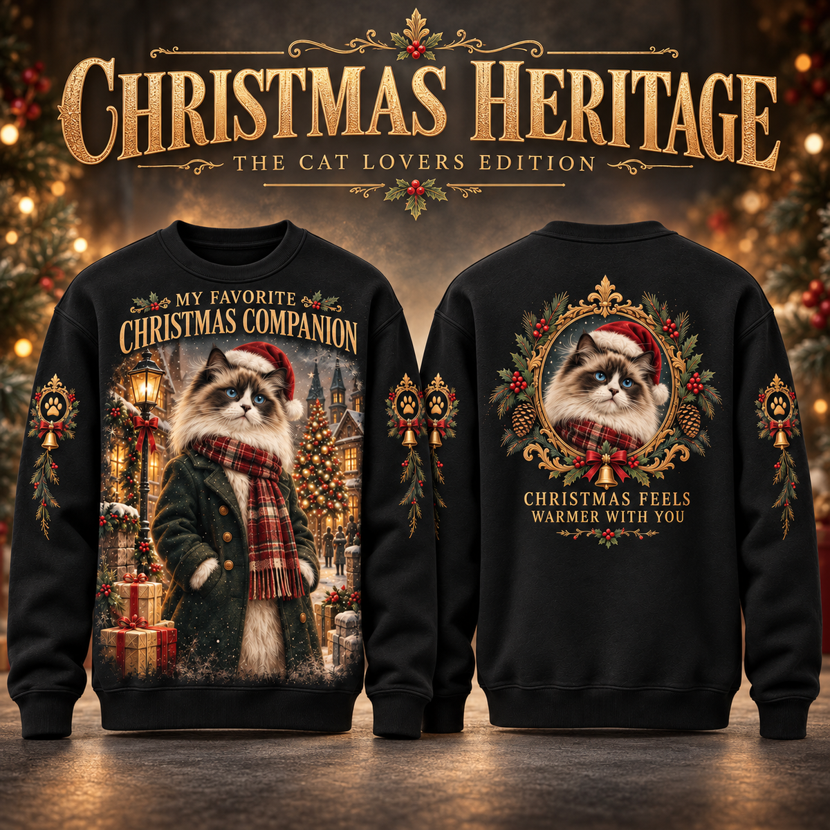 Christmas Heritage Cat Graphic Sweatshirt