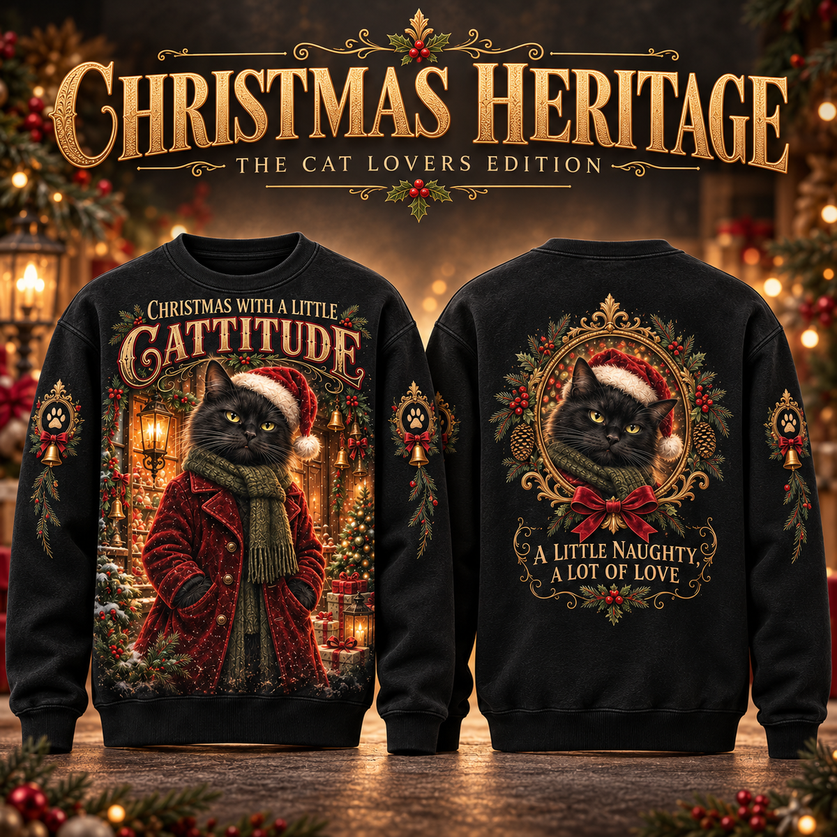 Christmas Heritage Cat Graphic Sweatshirt
