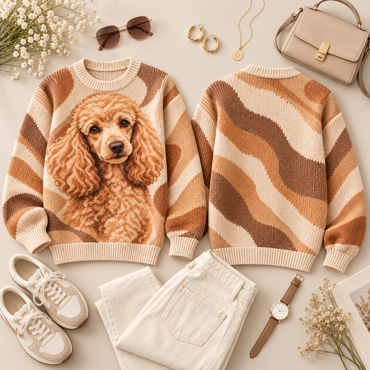 Dog Lover Wavy Striped Sweater