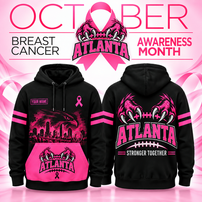 Personalized Football Team Spirit Breast Cancer Awareness Stronger Together Hoodie