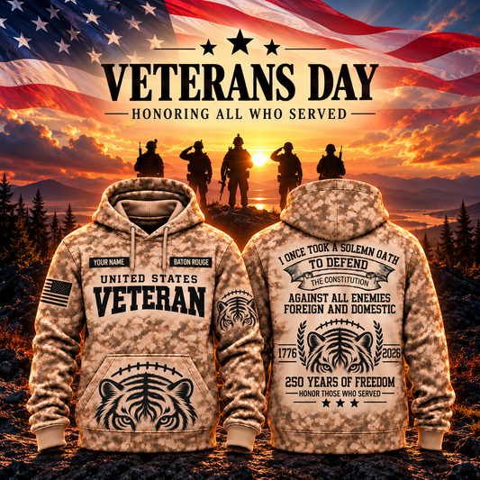 Baton Rouge College Football Veteran Apparel – Camo Veteran – Tiger