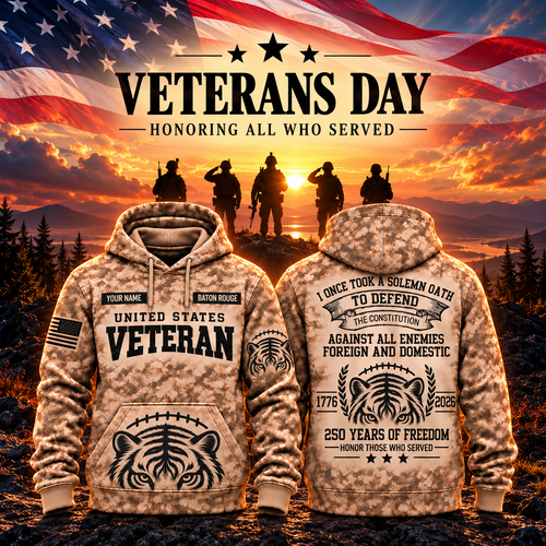 Baton Rouge College Football Veteran Apparel – Camo Veteran – Tiger