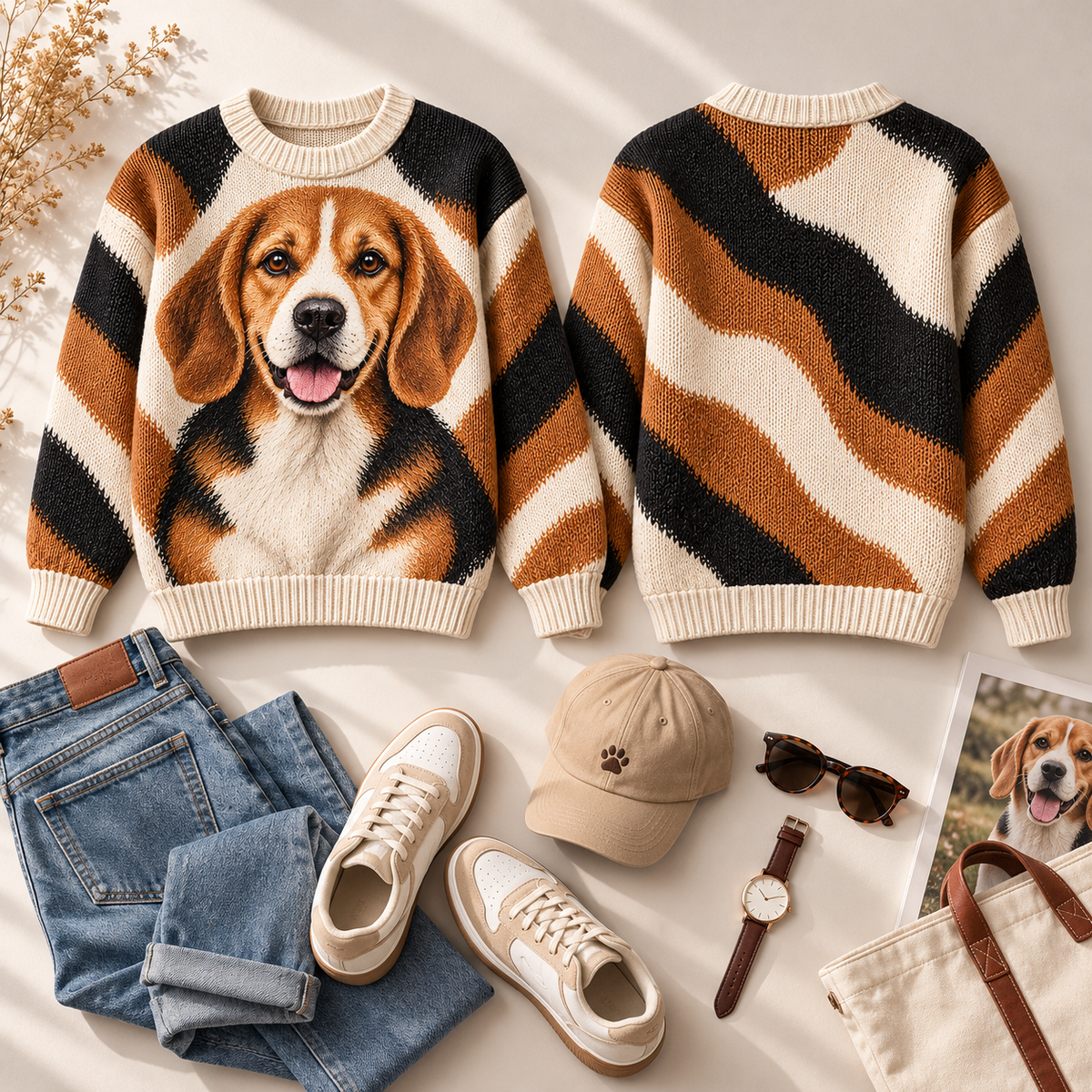 Dog Lover Wavy Striped Sweater