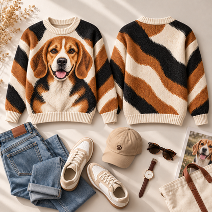 Dog Lover Wavy Striped Sweater