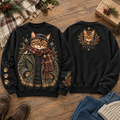 Vintage Winter Cat Graphic Sweatshirt