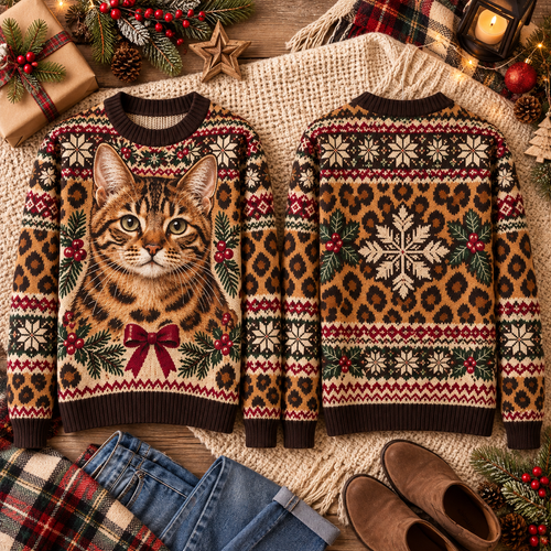 Vintage Christmas Cat Sweater
