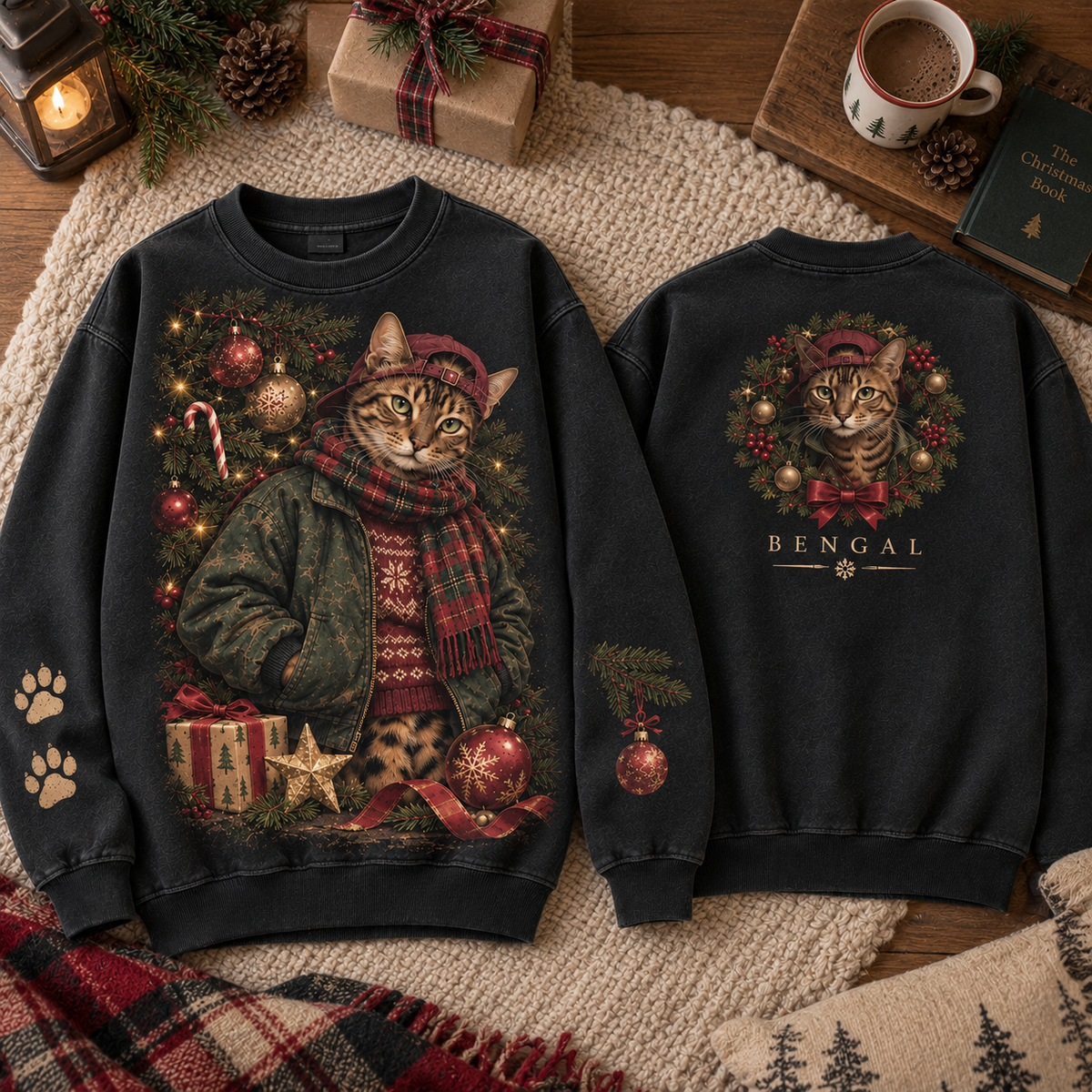 Vintage Christmas Cat Graphic Sweatshirt