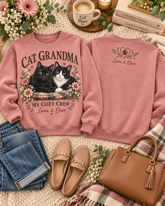 Personalized Cat Grandma My Cozy Crew Custom Pet Names Cat Lover Sweatshirt