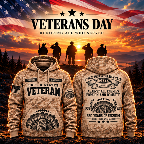 Blacksburg College Football Veteran Apparel – Camo Veteran – Turkey