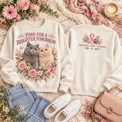Paws for a Brighter Tomorrow Cat Breast Cancer Awareness Sweatshirt