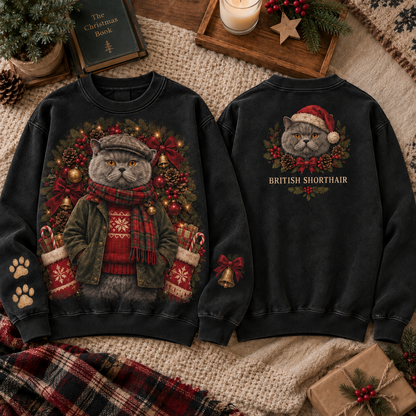 Vintage Christmas Cat Graphic Sweatshirt