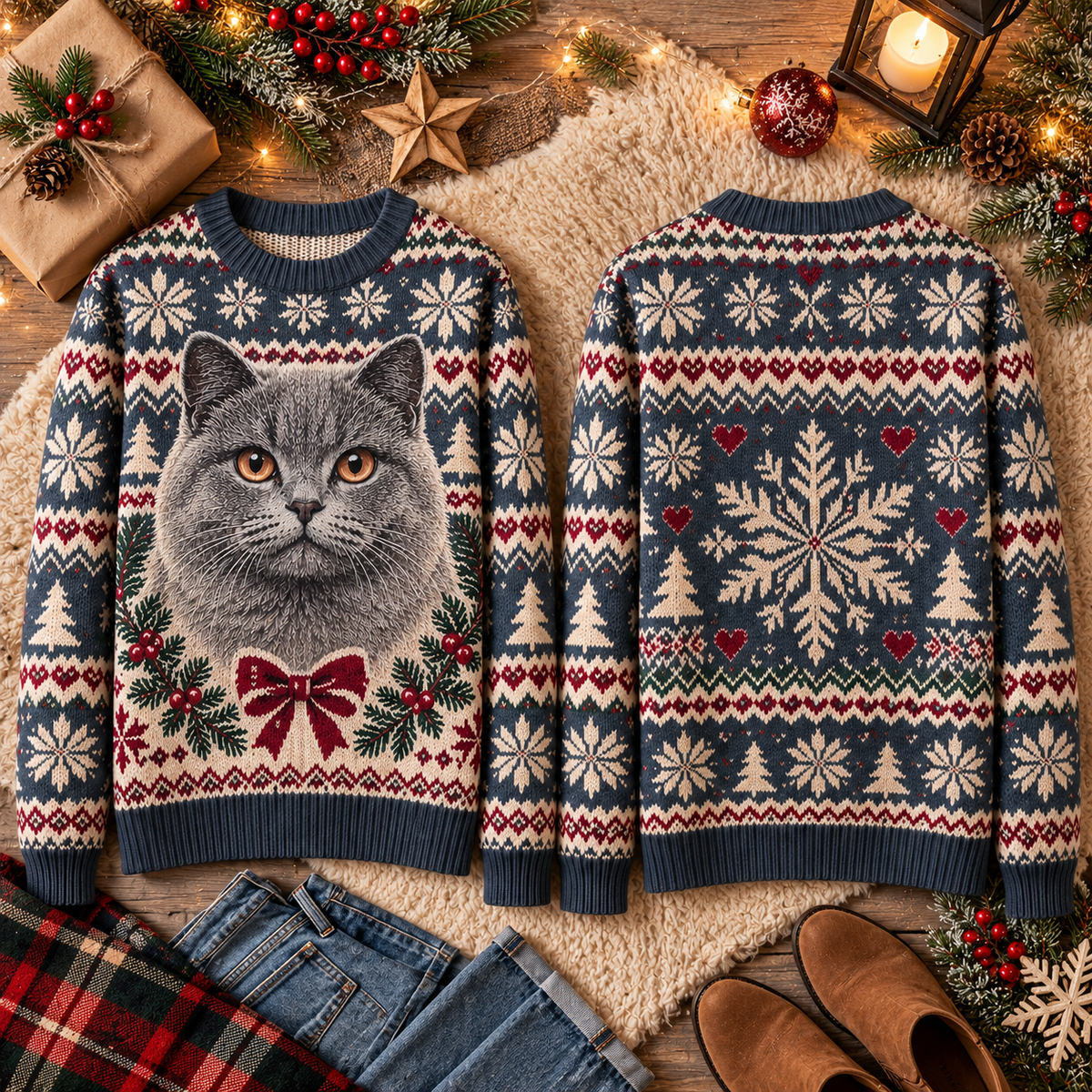 Vintage Christmas Cat Sweater