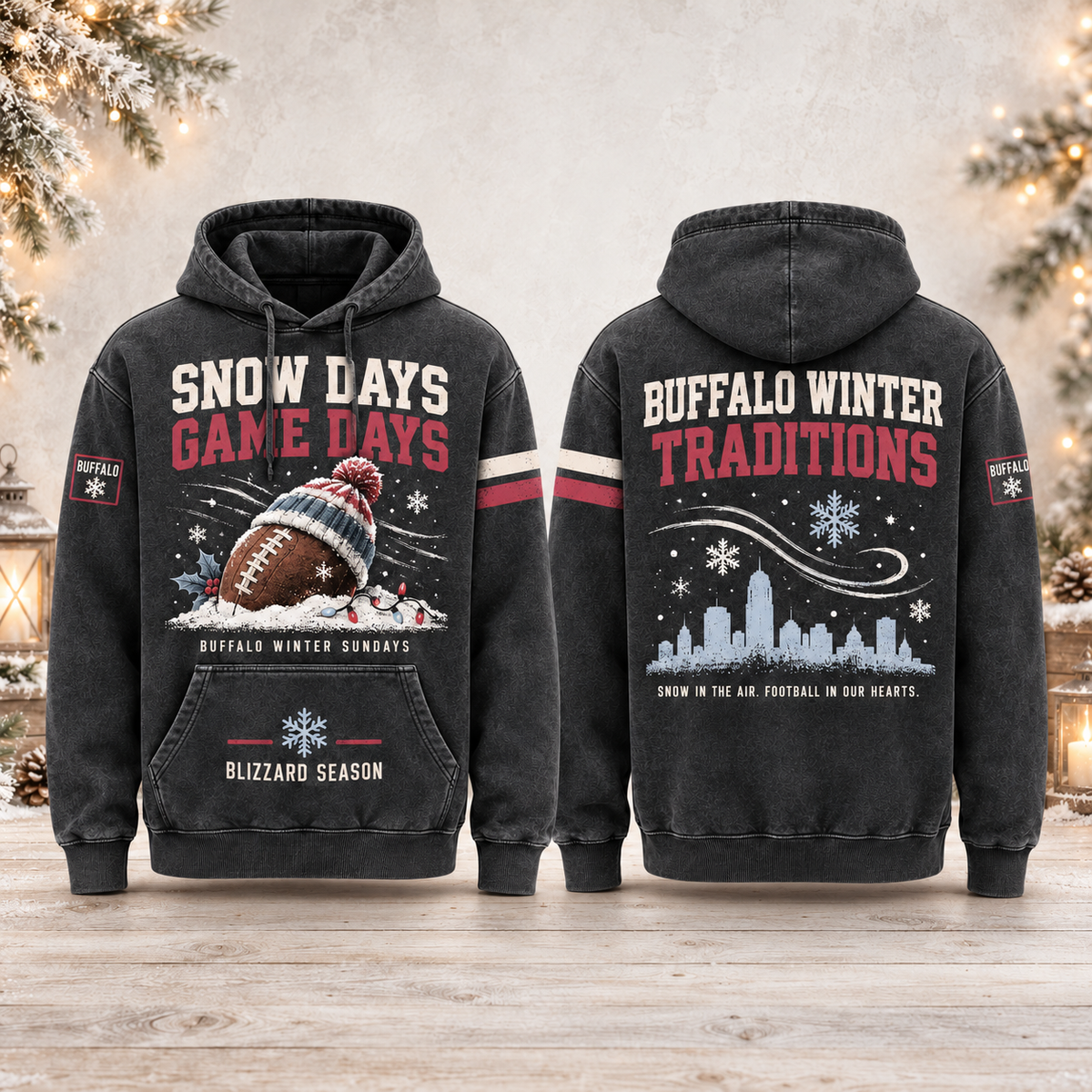 Snow Days Game Days Football Winter Hoodie – Style 04: Buffalo – Blizzard Game Days