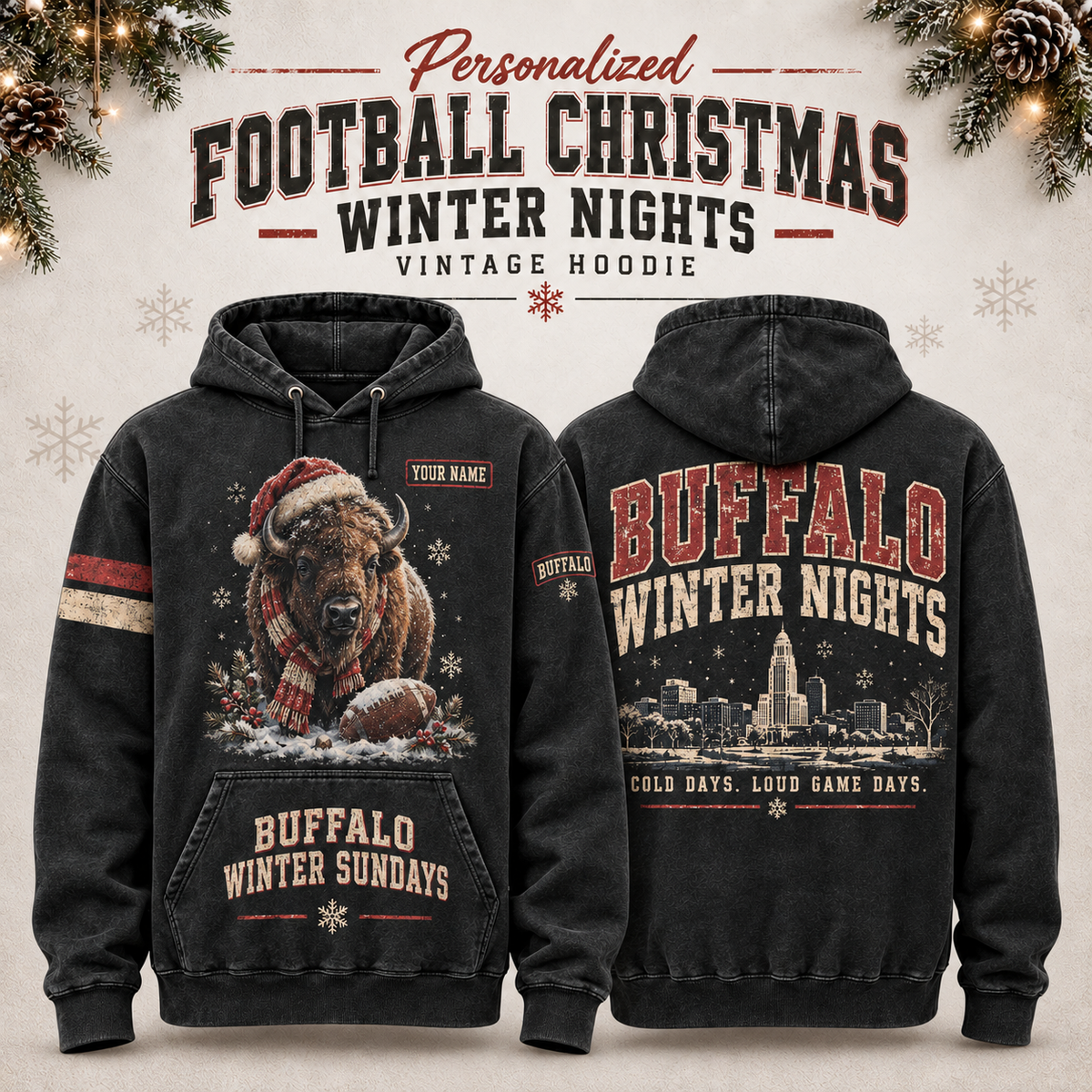 Personalized Football Christmas Winter Nights Vintage Hoodie