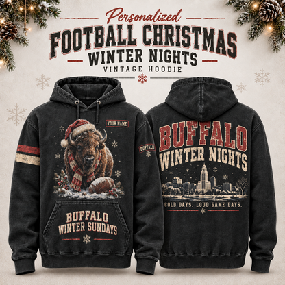Personalized Football Christmas Winter Nights Vintage Hoodie