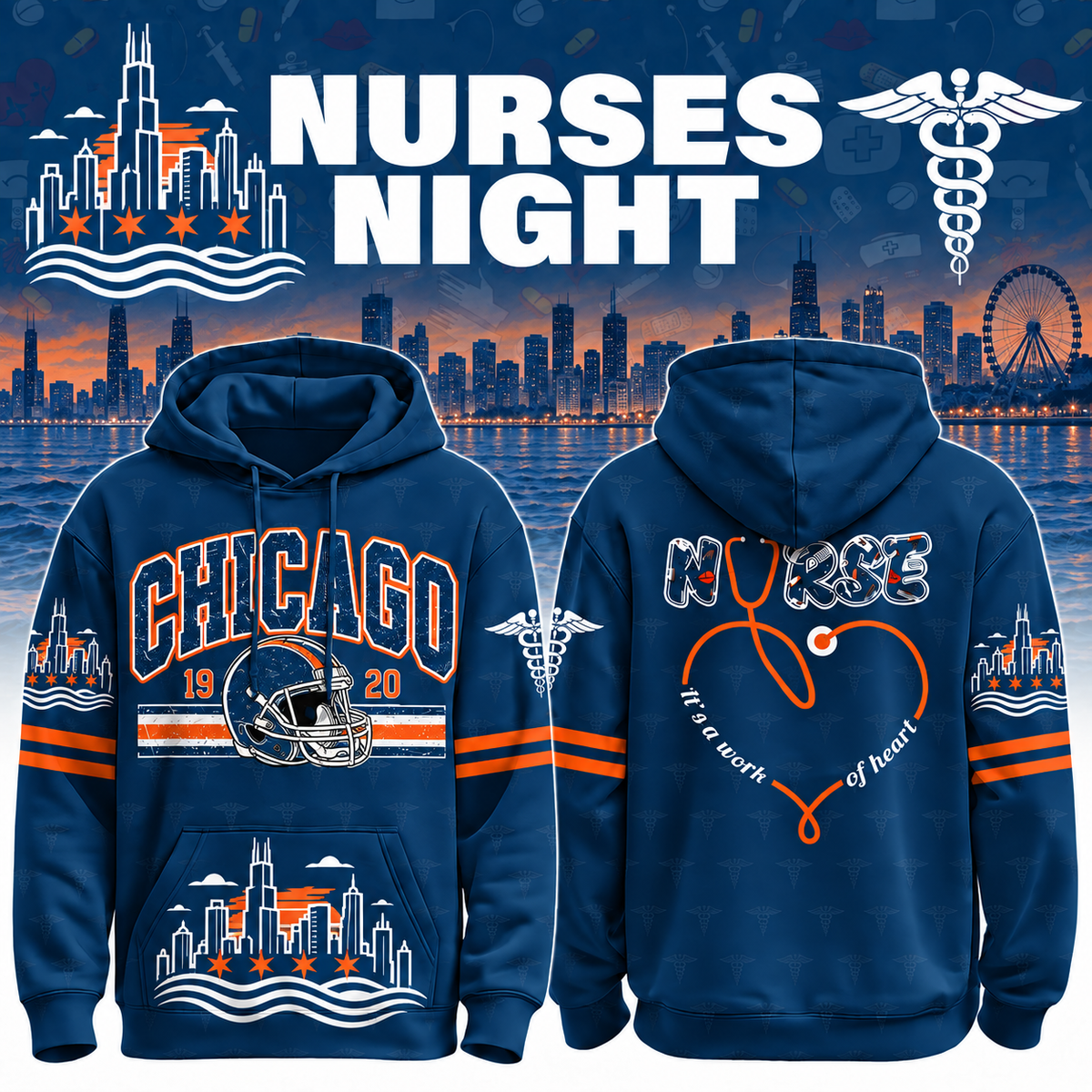 Nurses Night Football Team Spirit It’s a Work of Heart Hoodie
