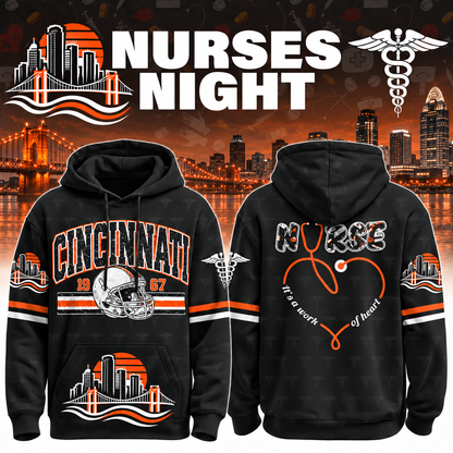 Nurses Night Football Team Spirit It’s a Work of Heart Hoodie