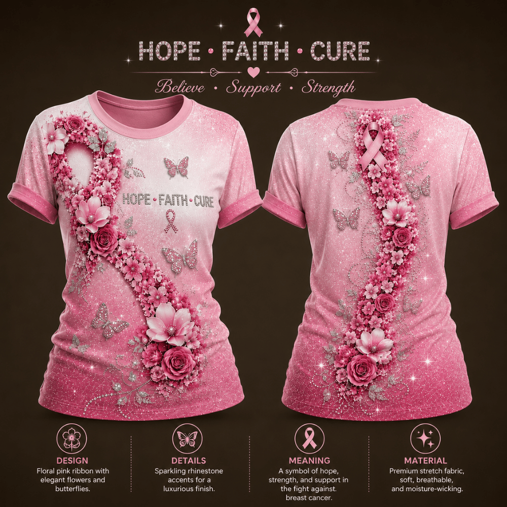 Women's Casual Breast Cancer Awareness Print T-Shirt