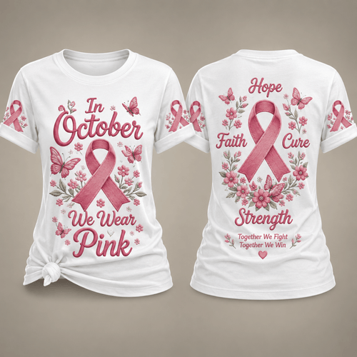 Women's Casual Breast Cancer Awareness Print T-Shirt