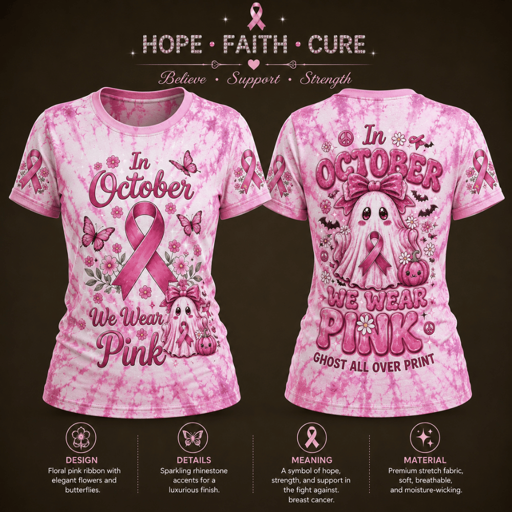 In October We Wear Pink Ghost All Over Print T-Shirt