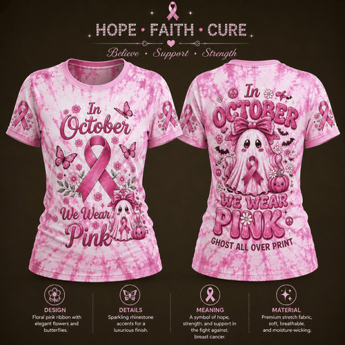 In October We Wear Pink Ghost All Over Print T-Shirt