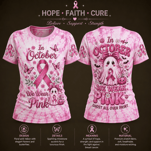 In October We Wear Pink Ghost All Over Print T-Shirt