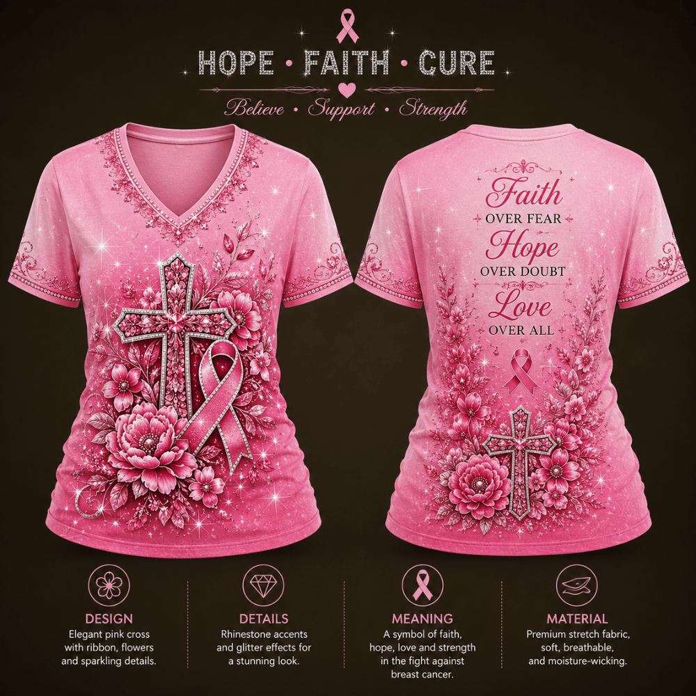 Faith • Hope • Love Women's Casual Breast Cancer Awareness Print T-Shirt