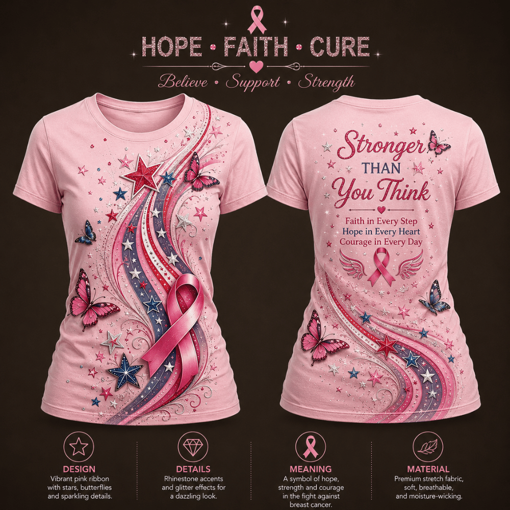 Stronger Than You Think Women's Casual Breast Cancer Awareness Print T-Shirt