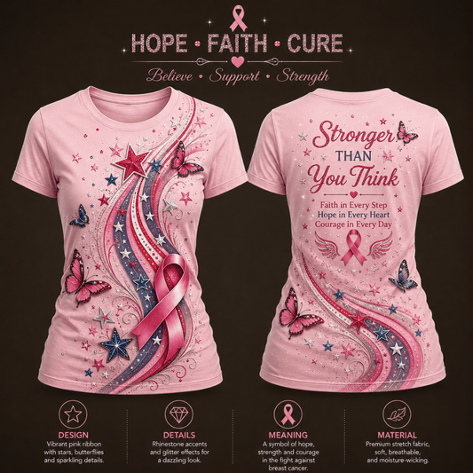 Stronger Than You Think Women's Casual Breast Cancer Awareness Print T-Shirt