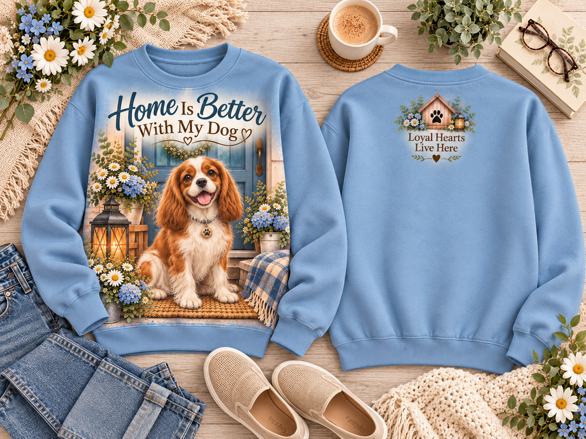 Home Is Better With My Dog Floral Dog Lover Cozy Home Sweatshirt