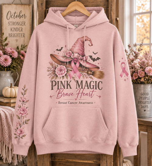 Pink Magic Brave Heart Halloween Breast Cancer Awareness Hoodie