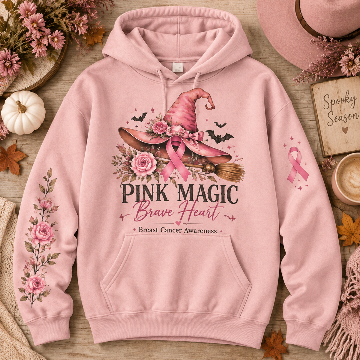 Pink Magic Brave Heart Halloween Breast Cancer Awareness Hoodie