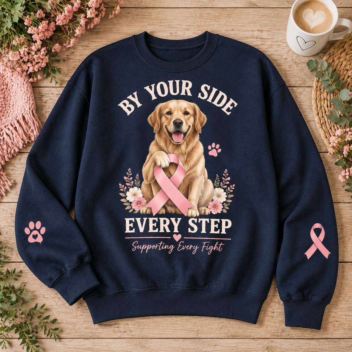By Your Side Every Step Breast Cancer Awareness Dog Sweatshirt – view 2