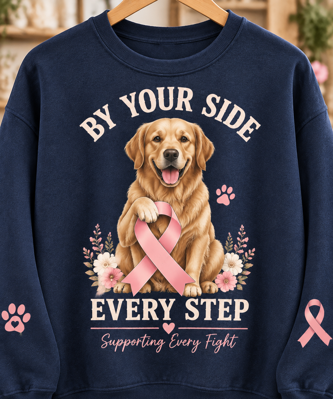 By Your Side Every Step Breast Cancer Awareness Dog Sweatshirt – view 3