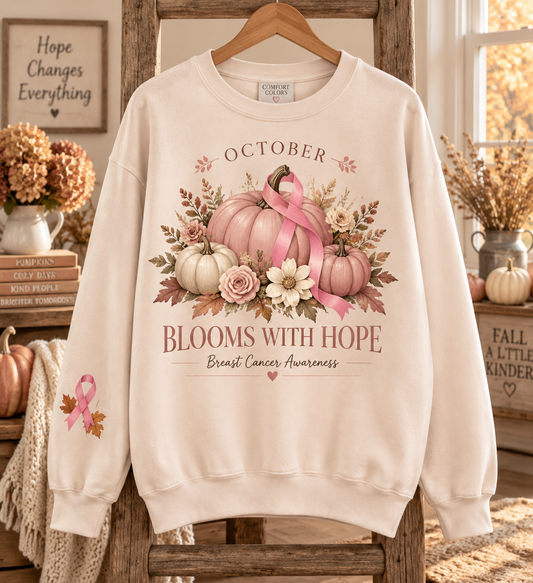 October Blooms With Hope Breast Cancer Awareness Pumpkin Sweatshirt – view 1